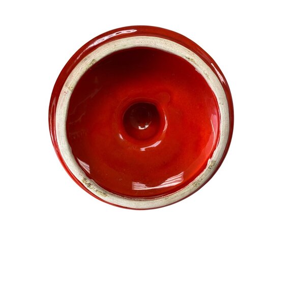 Vintage Italian Ceramic Canister With Hand-Painted Fruit Motif & Red Lid - Picture 8 of 9